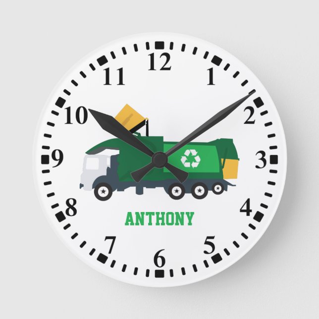 Personalized Recycling Garbage Truck Round Clock (Front)