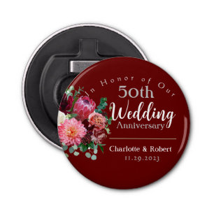 Personalized Red 50th Couples Wedding Anniversary Bottle Opener