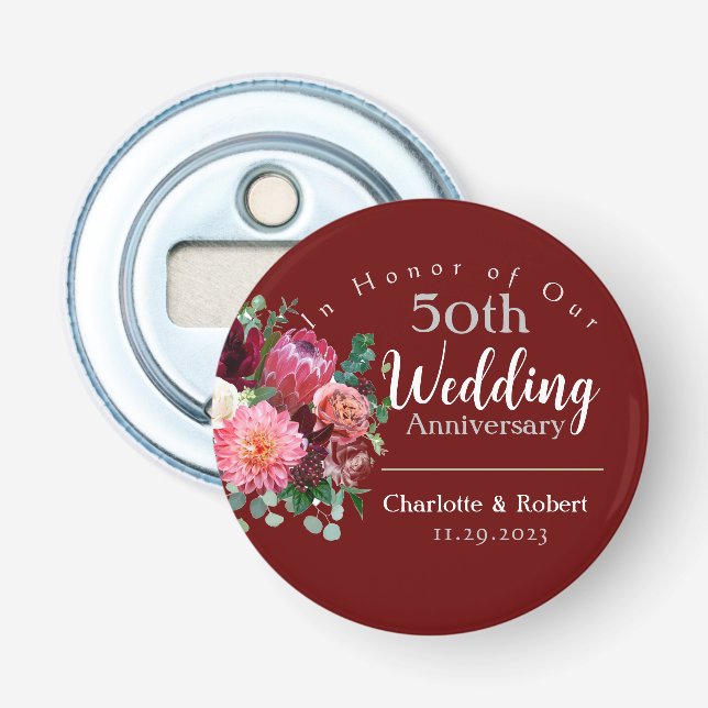 Personalized Red 50th Couples Wedding Anniversary  Bottle Opener (Front)
