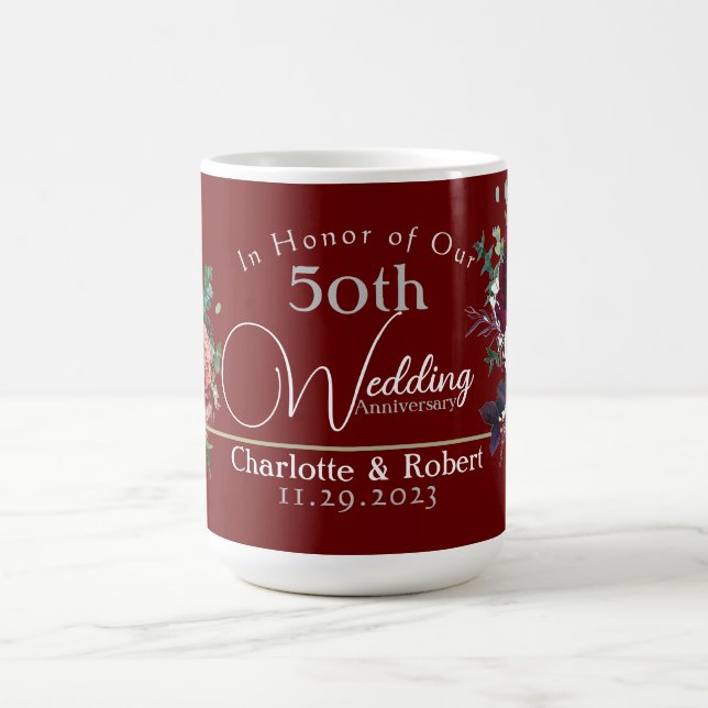 Personalized Red 50th Couples Wedding Anniversary  Coffee Mug (Center)