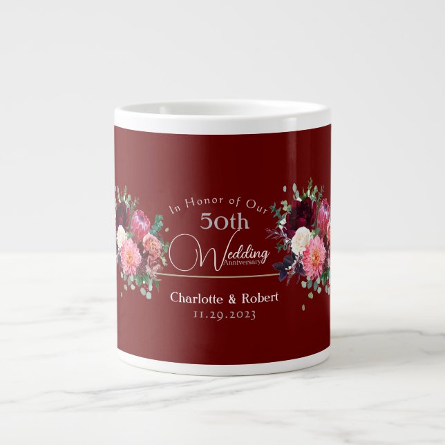 Personalized Red 50th Couples Wedding Anniversary  Giant Coffee Mug (Front)