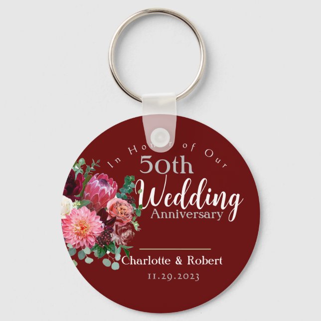 Personalized Red 50th Couples Wedding Anniversary  Keychain (Front)