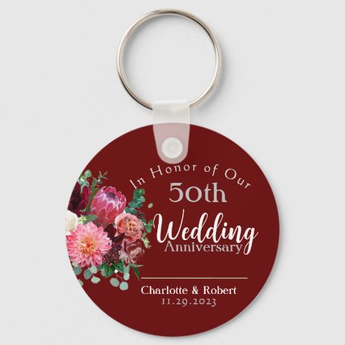 Personalized Red 50th Couples Wedding Anniversary  Keychain