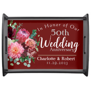 Personalized Red 50th Couples Wedding Anniversary Serving Tray