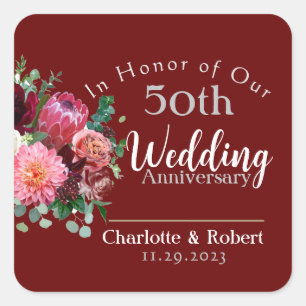 Personalized Red 50th Couples Wedding Anniversary  Square Sticker