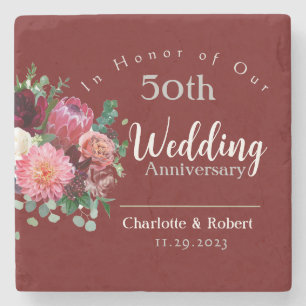 Personalized Red 50th Couples Wedding Anniversary Stone Coaster