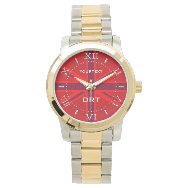 Personalized Red Accent Union Jack Design Dial Watch (Front)