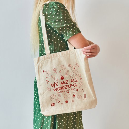 Personalized Red All Wonderful Doodle Coquette Tote Bag