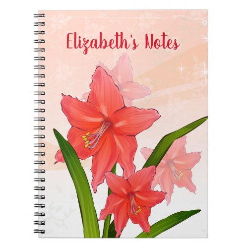 Personalized Red Amaryllis Flowers Notebook