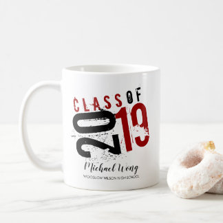 Personalized Red and Black Artistic Class of 2019 Coffee Mug
