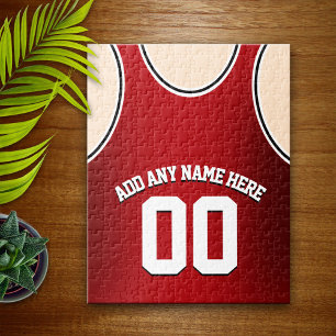 Personalized Red and Black Basketball Jersey Jigsaw Puzzle