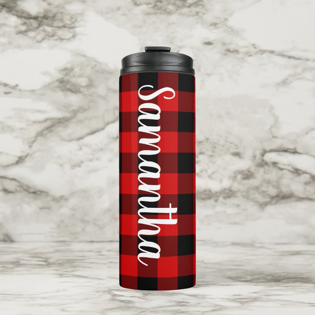 Personalized Red and Black Buffalo Check Thermal Tumbler (Creator Uploaded)