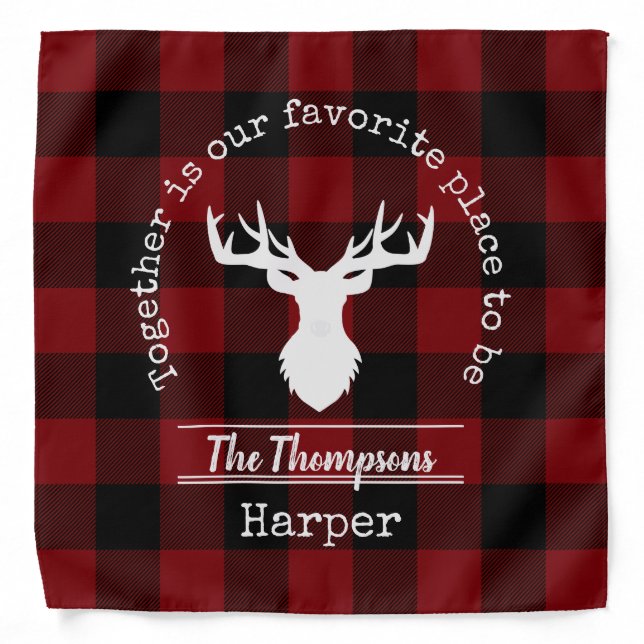 Personalized Red and Black Buffalo Plaid Bandana (Front)