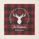 Personalized Red and Black Buffalo Plaid Chiffon Scarf<br><div class="desc">The product design features a silhouette of a deer on a classic red and black buffalo plaid pattern. Combined with your own personalized text,  this composition makes a farmhouse country-style,   modern,  and unique chiffon scarf for Thanksgiving,  Christmas holiday,  family reunion,  or any other special gatherings!</div>