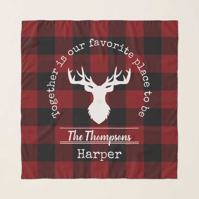 Personalized Red and Black Buffalo Plaid Chiffon Scarf (Front)
