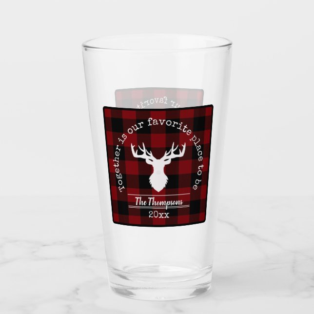 Personalized Red and Black Buffalo Plaid Farmhouse Glass (Front)