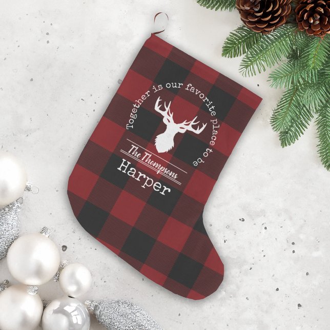 Personalized Red and Black Buffalo Plaid Large Christmas Stocking (Creator Uploaded)