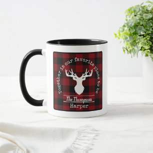 Personalized Red and Black Buffalo Plaid Mug