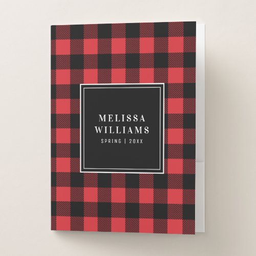 Personalized Red and Black Buffalo Plaid Pocket Folder