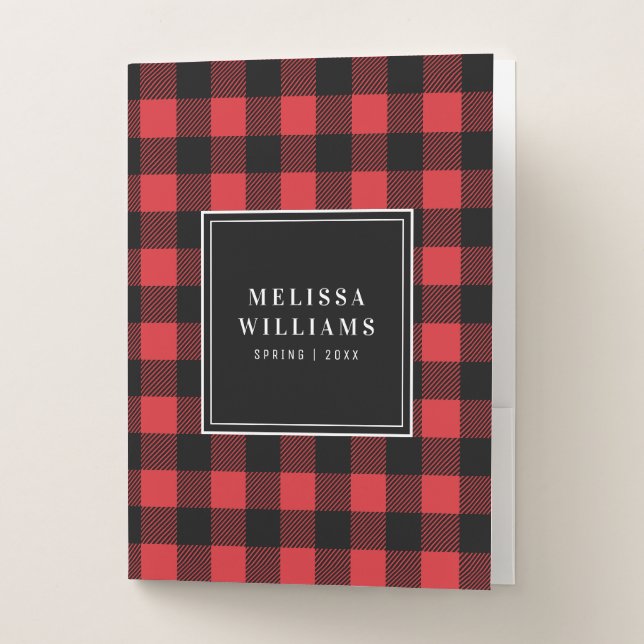 Personalized Red and Black Buffalo Plaid Pocket Folder (Front)