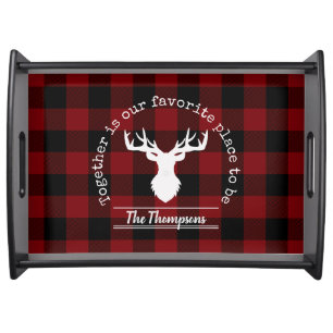 Personalized Red and Black Buffalo Plaid Serving Tray
