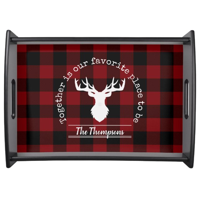 Personalized Red and Black Buffalo Plaid Serving Tray (Front)