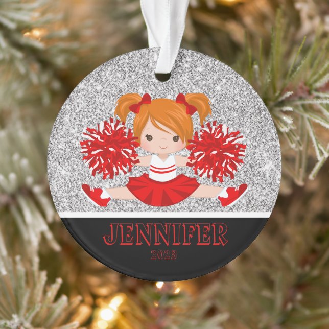 Personalized Red and Black Cheerleading Ornament  (Tree)