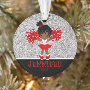 Personalized Red and Black Cheerleading Ornament