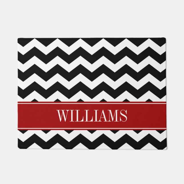 Personalized Red and Black Chevron Doormat (Front)