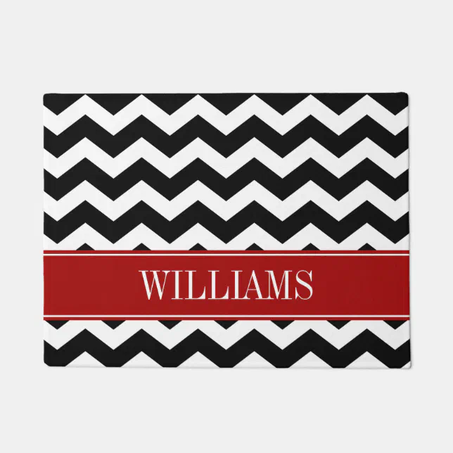 Personalized Red and Black Chevron Doormat Zazzle