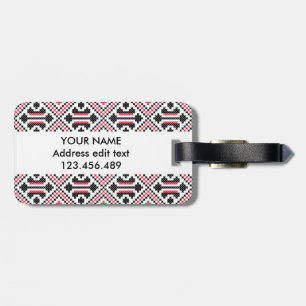 Personalized Red and Black cross-stitch Pattern Luggage Tag