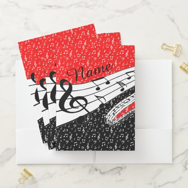 Personalized Red and black music theme Pocket Folder (In Situ)