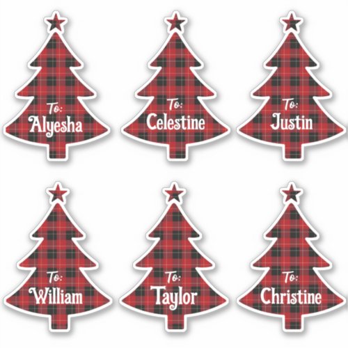 Personalized Red and Black Plaid 6 Christmas Trees Sticker