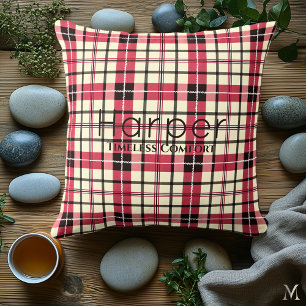 Personalized Red and Black Plaid Custom Tartan Throw Pillow