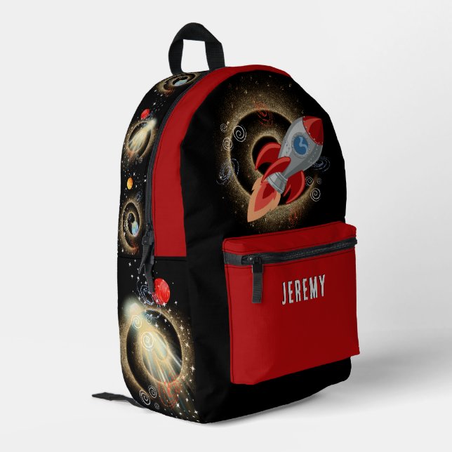 Personalized Red and Black Rocket Backpack (Back Corner Left)