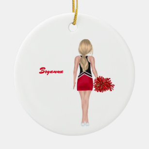 Personalized Cheerleader/Pom Ornament - Red