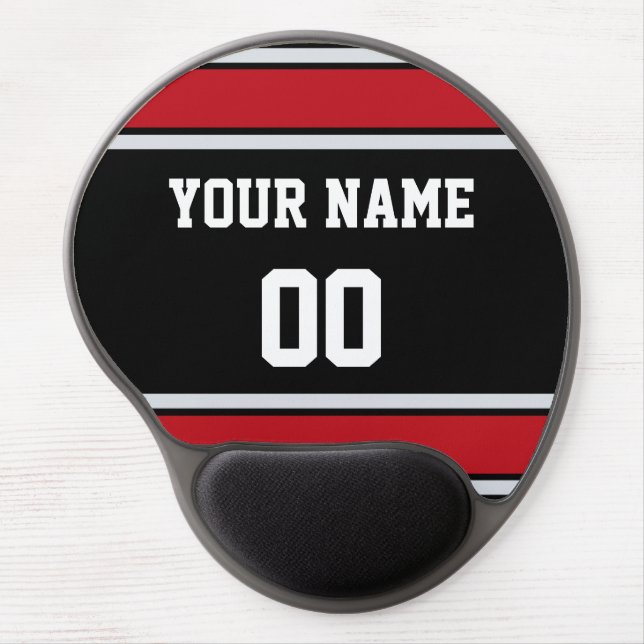 Personalized Red and Black Sports Stripes Gel Mouse Pad (Front)