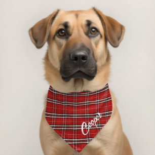Personalized Red and Black Tartan Plaid  Pet Bandana Collar