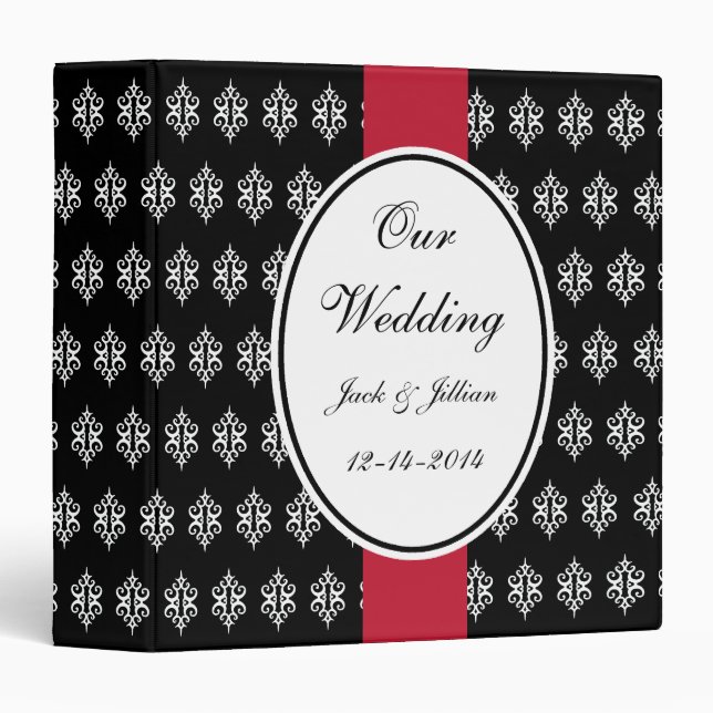 Personalized Red and Black Wedding Scrapbook 3 Ring Binder (Front/Spine)