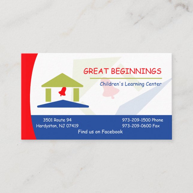 Personalized Red and Blue Children's Schoolhouse Business Card (Front)