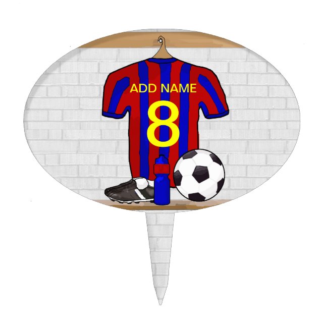 Personalized Red and Blue Football Soccer Jersey Cake Topper (Front)