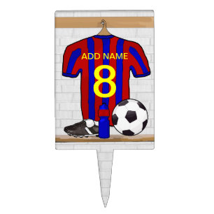 Personalized Red and Blue Football Soccer Jersey Cake Topper