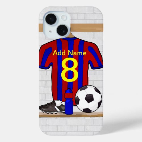 Personalized Red and Blue Football Soccer Jersey iPhone 15 Case