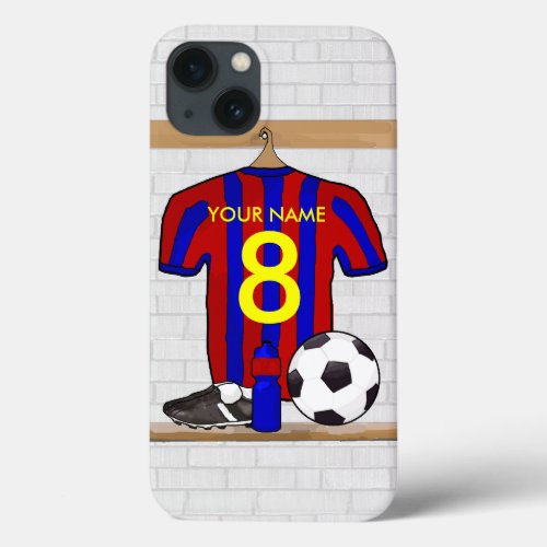 Personalized Red and Blue Football Soccer Jersey iPhone 13 Case