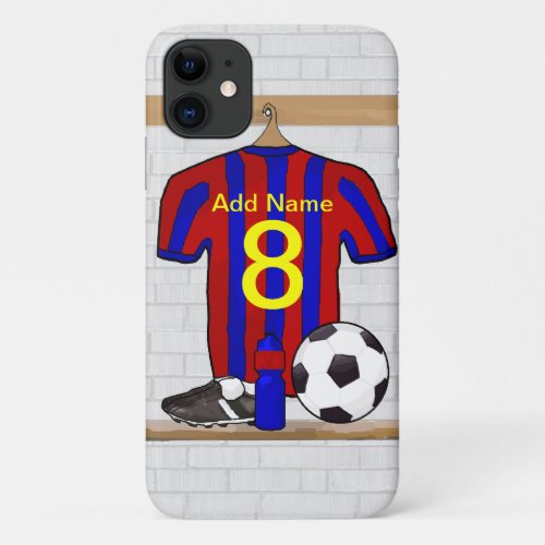 Personalized Red and Blue Football Soccer Jersey iPhone 11 Case