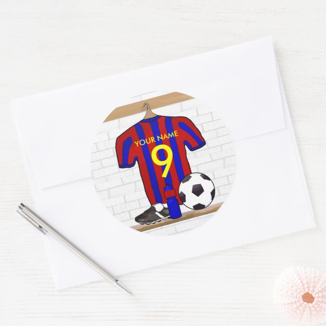 Personalized Red and Blue Football Soccer Jersey Classic Round Sticker (Envelope)
