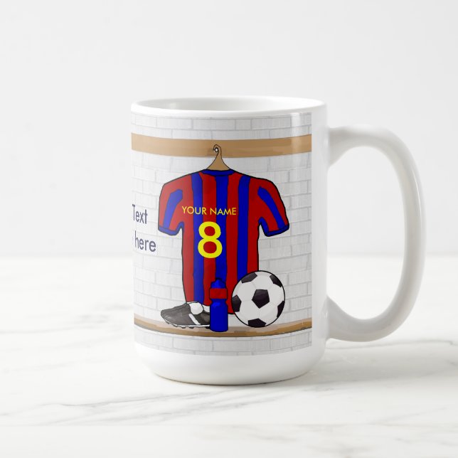 Personalized Red and Blue Football Soccer Jersey Coffee Mug (Right)