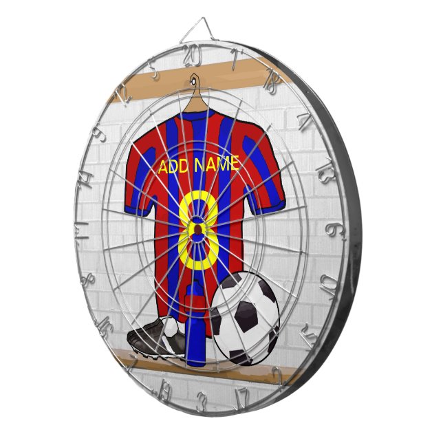 Personalized Red and Blue Football Soccer Jersey Dartboard (Front Right)