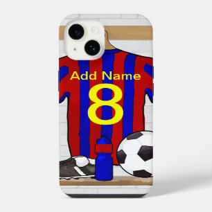 Personalized Red and Blue Football Soccer Jersey iPhone 14 Case