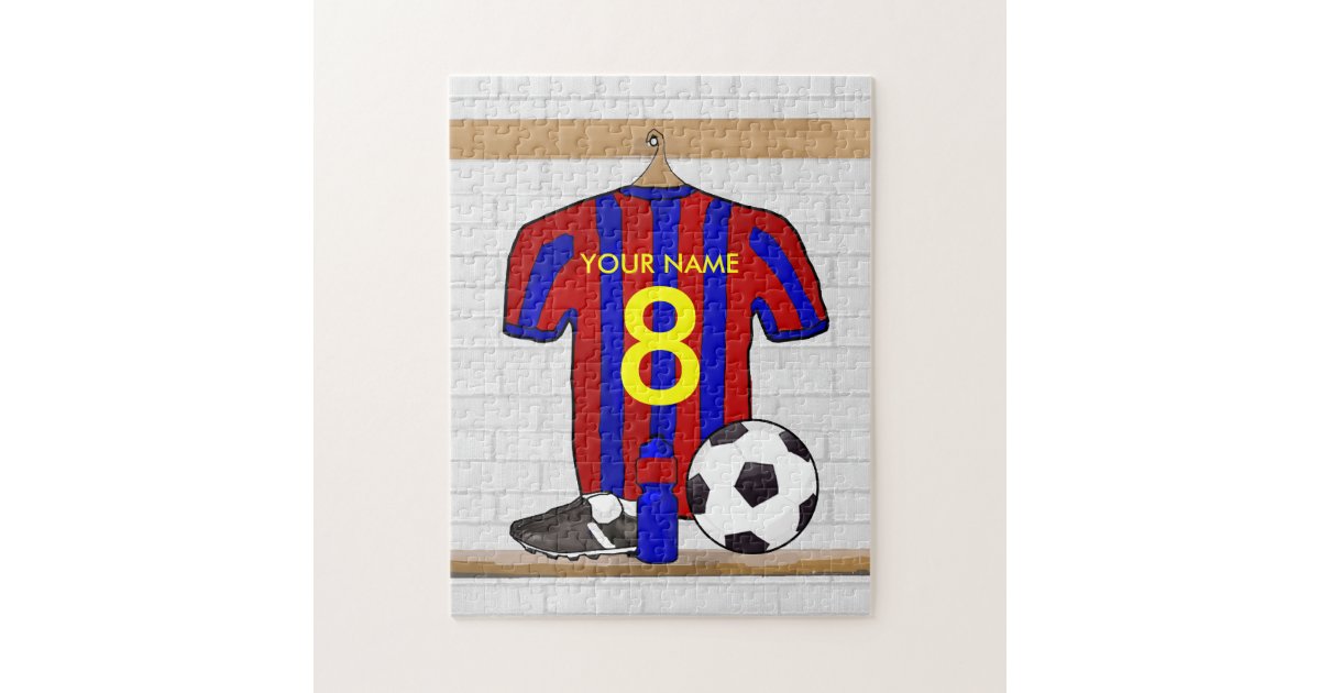 Personalized Red and Blue Football Soccer Jersey Jigsaw Puzzle | Zazzle